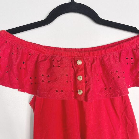 Abercrombie Kids Girls 13/ 14 Red Eyelet Off The Shoulder Tee Button Cotton - Picture 5 of 7